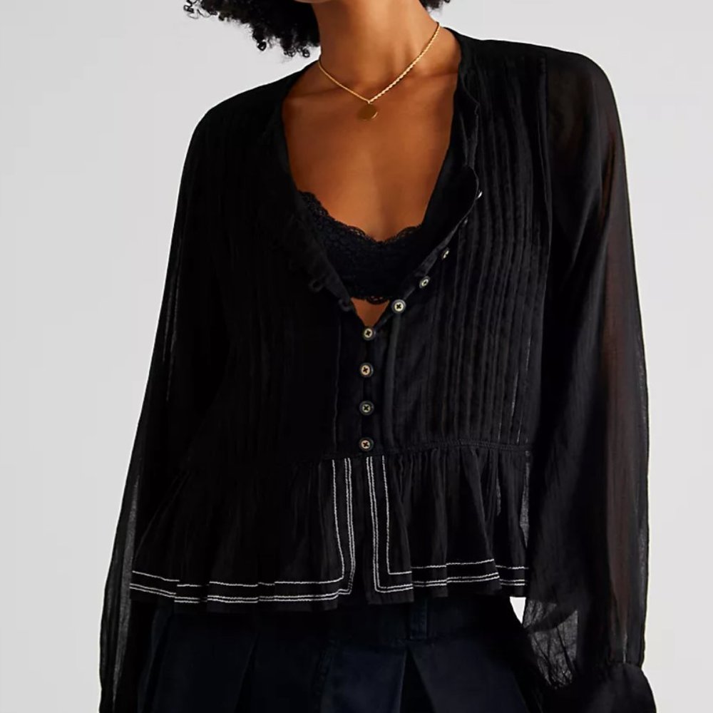Free People One Bishop Top in Black Size XL